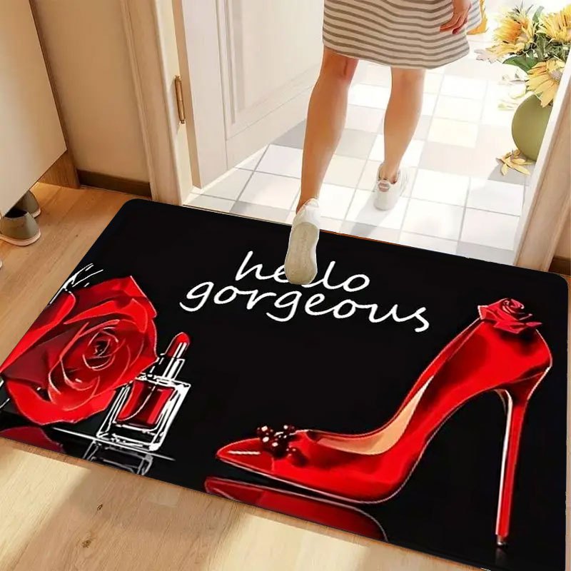 Home Made Bathroom Vanity - Hello Gorgeous Doormat Red High Heel