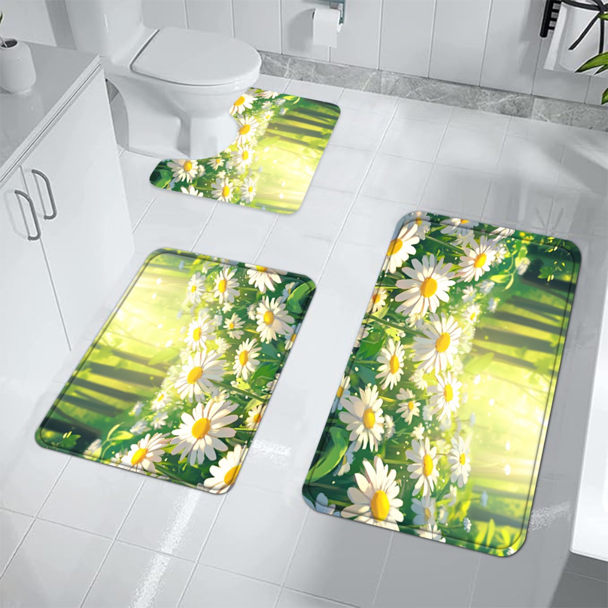 Home Made Bathroom Vanity - Daisy Floral Bath Mat Set Bathroom