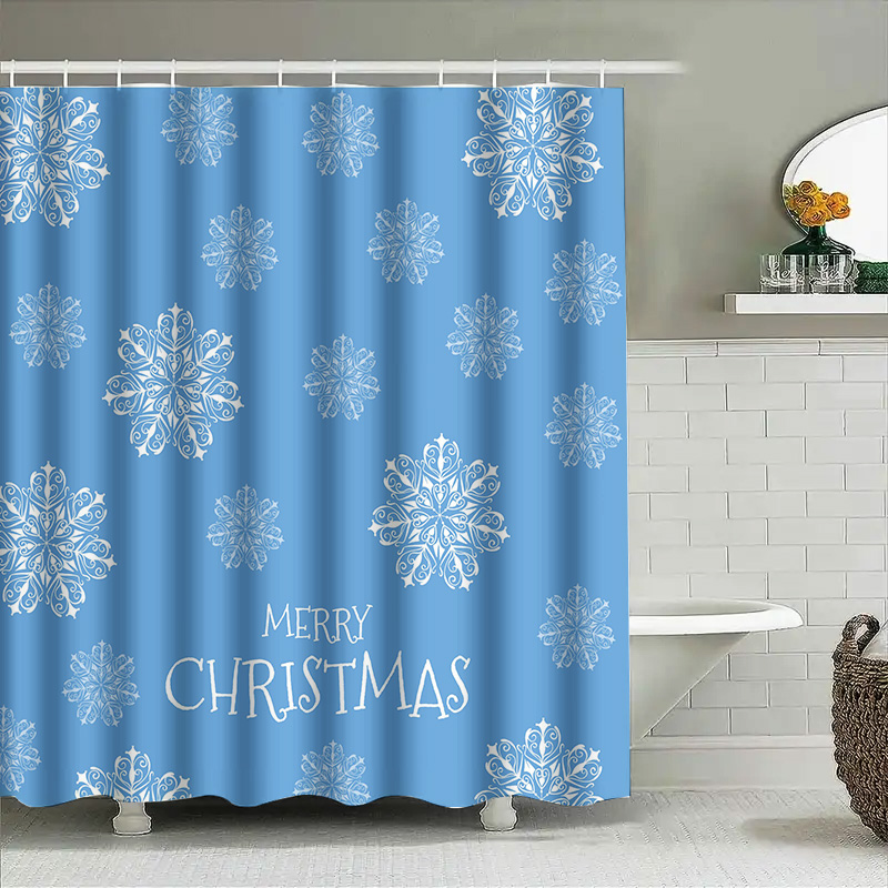 Home Decor Bathroom Ideas - Christmas Shower Curtain Snowflake Blue Bathroom