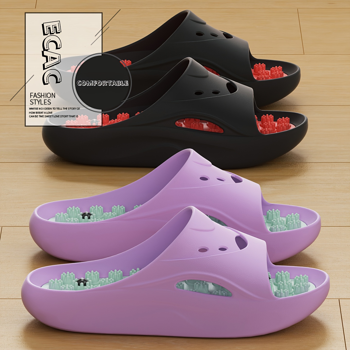 Home Bathroom Size - Women Men EVA Massage Slippers Thick