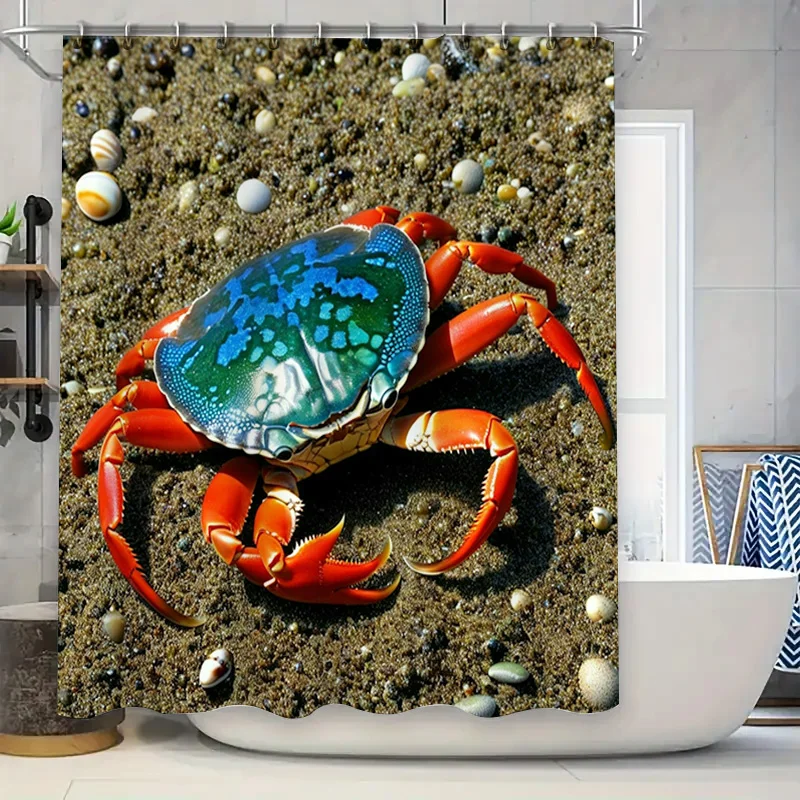 Home Decor Bathroom Ideas - 3D Printed Shower Curtain Blue Crab