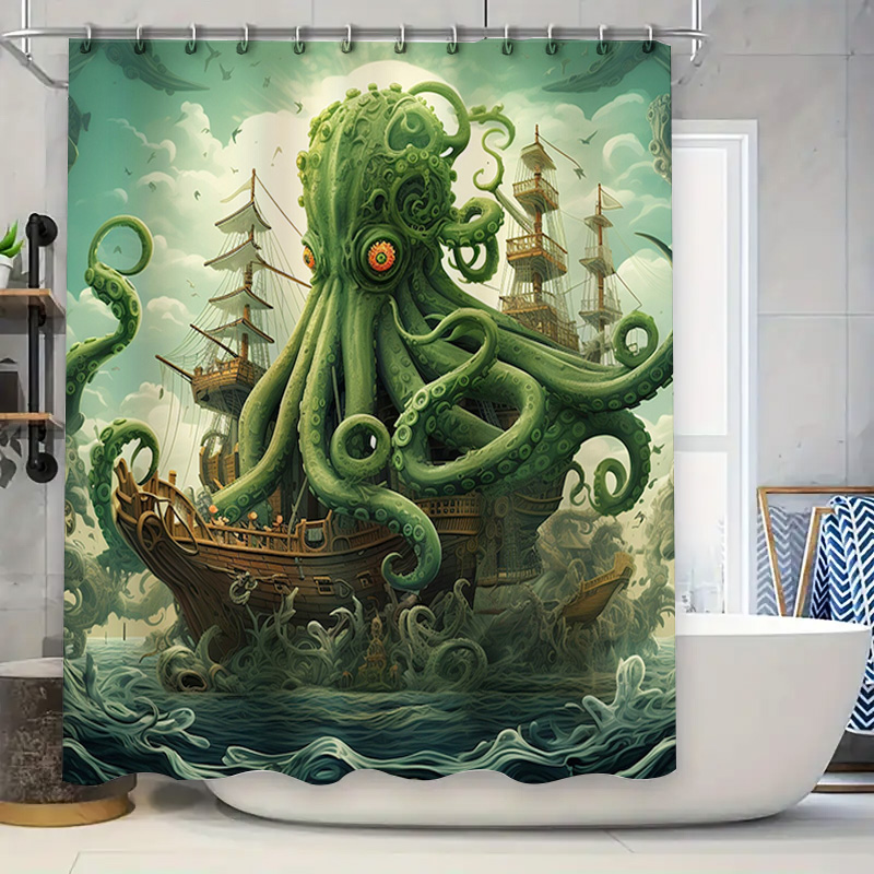 Home Decor Bathroom Ideas - Octopus Ship Shower Curtain Surreal Marine