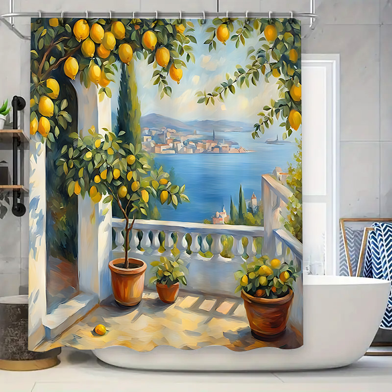 Home Decor Bathroom Ideas - Mediterranean Lemon Garden Shower Curtain, Coastal