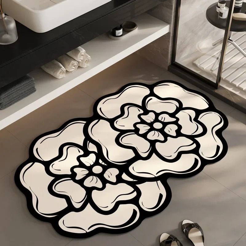 Home Made Bathroom Vanity - VIKAMA French Cream Rose Bathroom Mat,