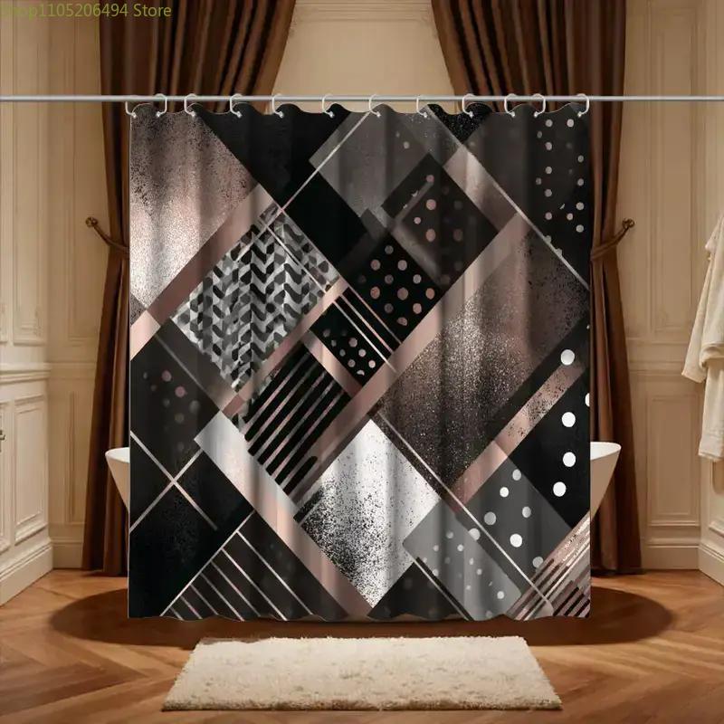 Home Decor Bathroom Ideas - Modern Geometric Abstract Shower Curtain, Black