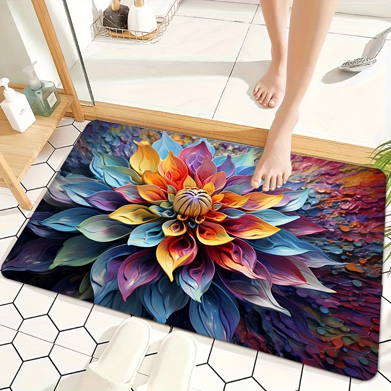 Home Made Bathroom Vanity - Floral Bath Rug - Soft Plush
