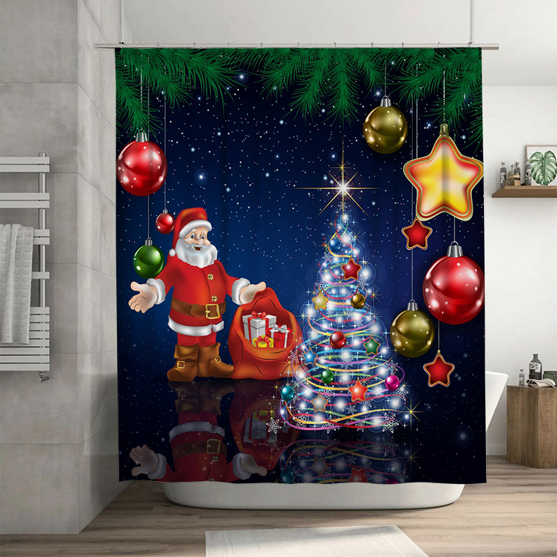 Home Decor Bathroom Ideas - TU Christmas Shower Curtain Santa Claus