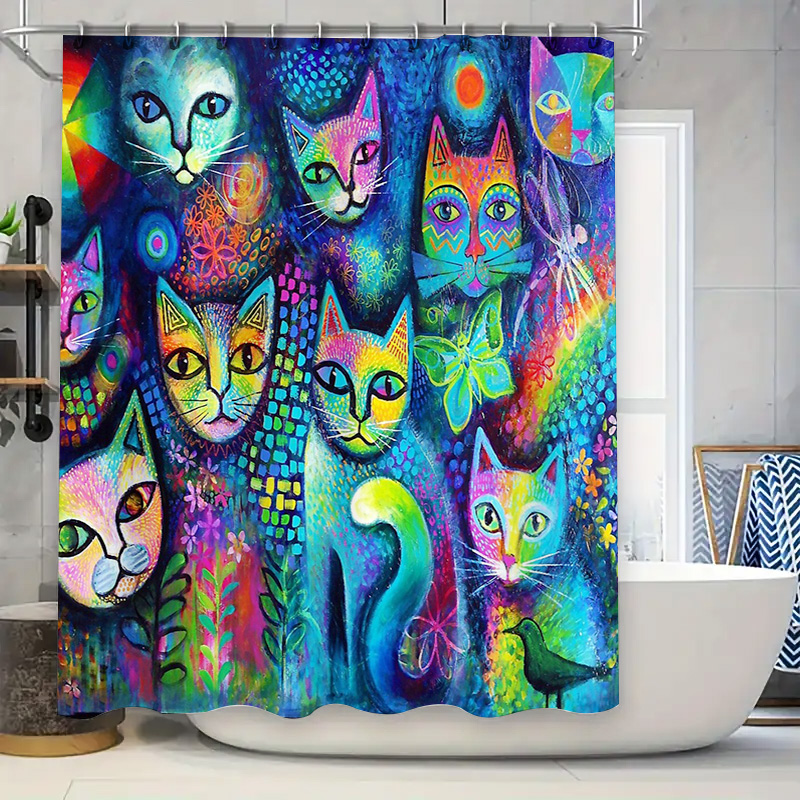 Home Decor Bathroom Ideas - Cat Shower Curtain Artistic Animal Lover