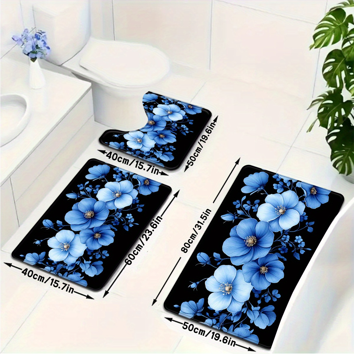 Blue Floral Bathroom Mat Set A - огляд і ціна Home Made Bathroom Vanity