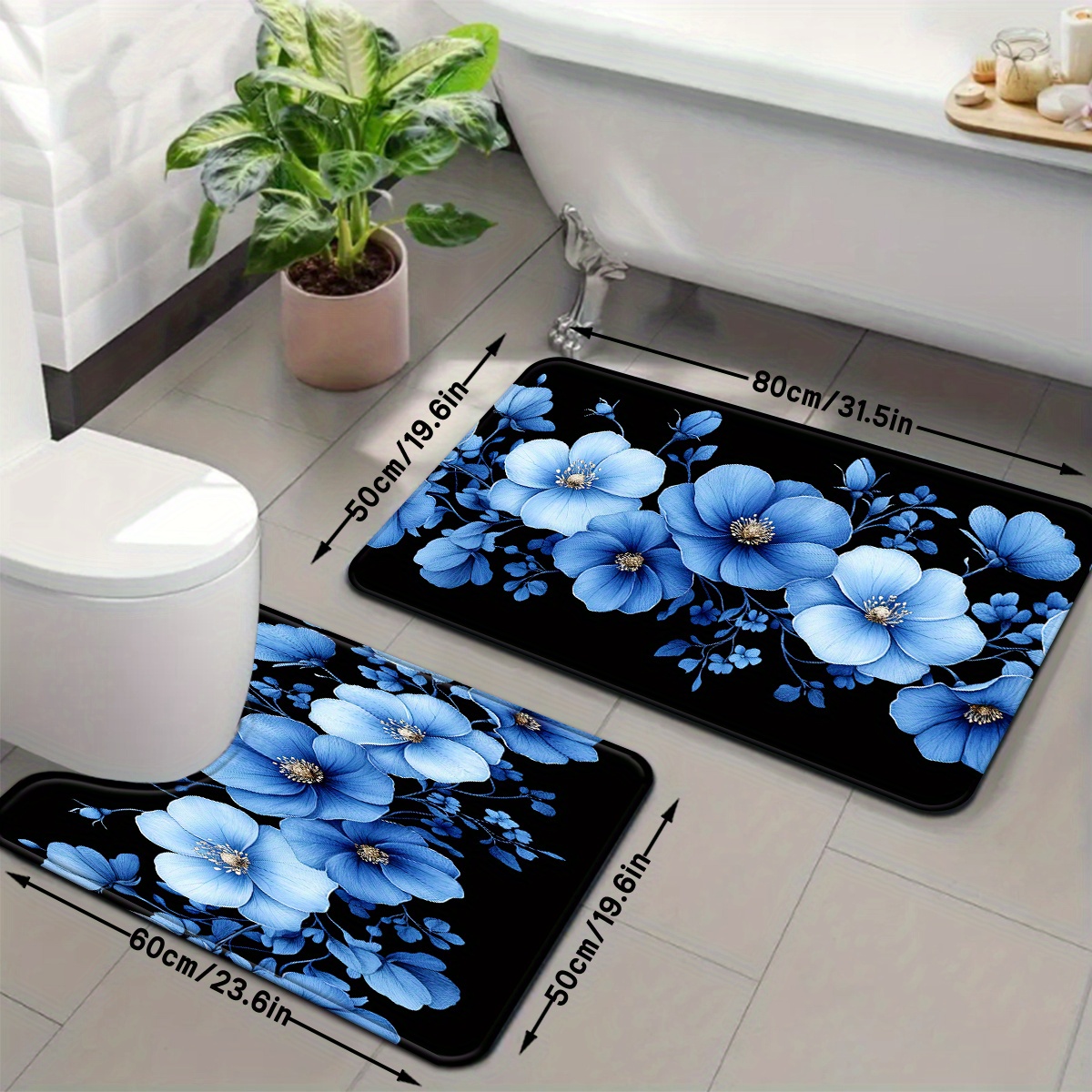 Blue Floral Bathroom Mat Set A - огляд і ціна Home Made Bathroom Vanity