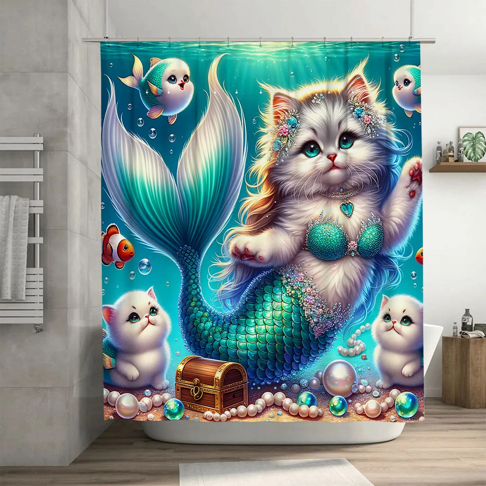 Shower Curtain Mermaid Cat Fis - огляд і ціна Home Decor Bathroom Ideas