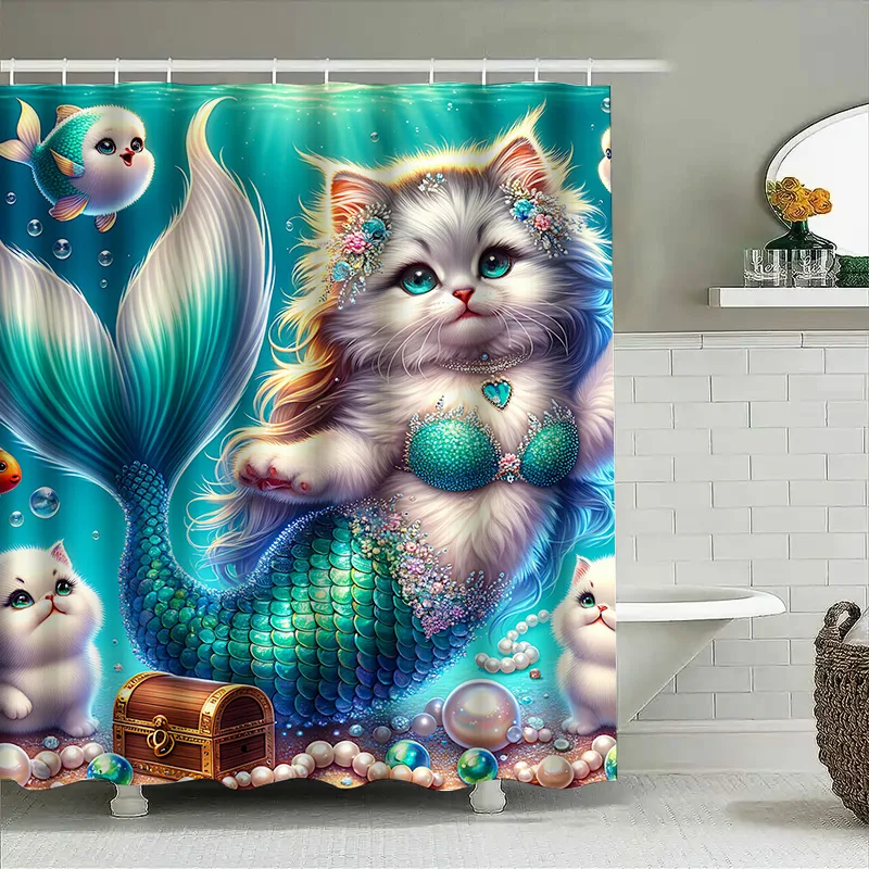 Shower Curtain Mermaid Cat Fis - огляд і ціна Home Decor Bathroom Ideas